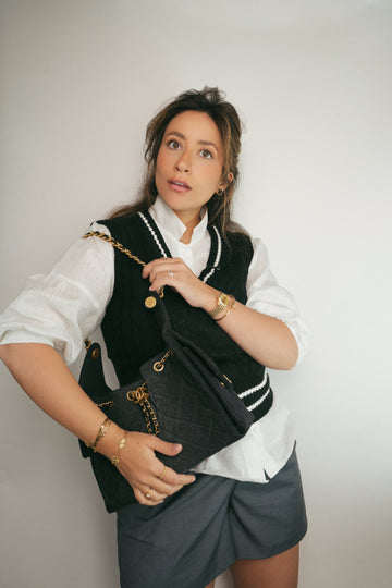 Black Denim Quilted 25 Hobo Bag Small Aged Gold Hardware