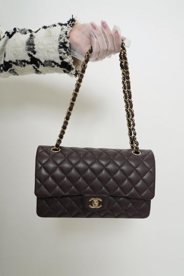 Plum leather Quilted Classic Flap Medium LGHW