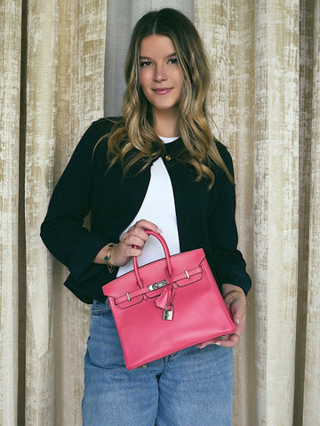 Birkin 25 Rose Lipstick Tadelakt Palladium Plated R Square Stamp