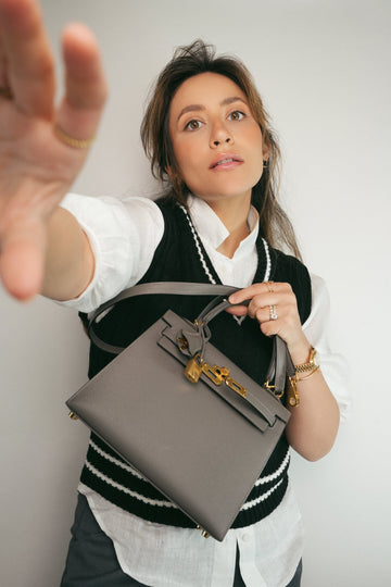 Kelly 25 Sellier Gris Meyer Veau leather  U Stamp
