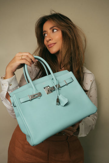 Birkin 30 Bleu Atoll leather Palladium Plated T Stamp