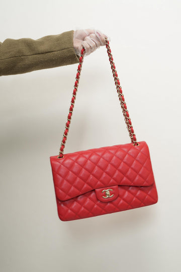 21C Red leather Quilted Jumbo Classic Flap LGHW