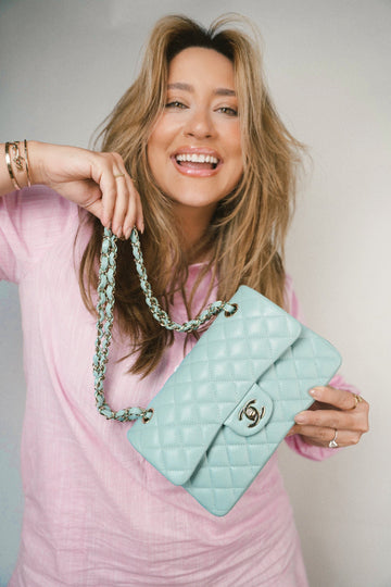 20C Tiffany Blue leather Quilted Classic Flap Small Light Gold Hardware