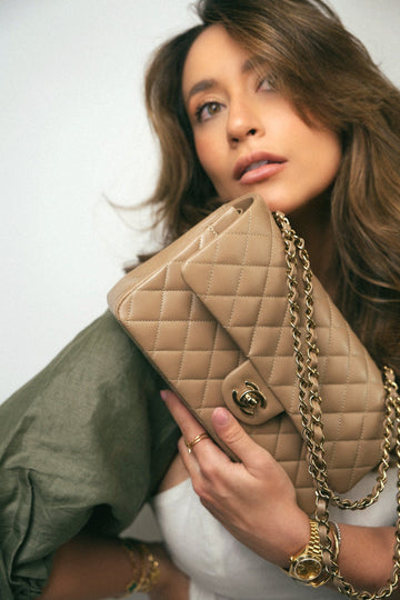 22A Dark Beige Quilted leather Classic Flap Medium LGHW