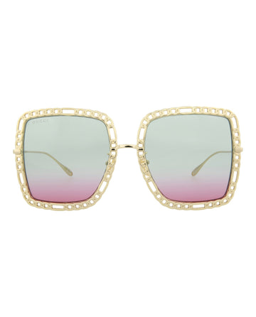Gucci Womens Square/Rectangle Gold Gold Light Blue Fashion Designer Eyewear