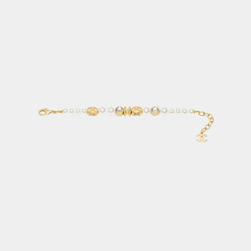 Gold Metal Pearl and Diamantes Bracelet with CC Charm