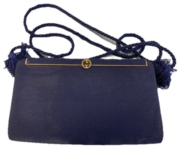 Gucci mod sapphire blue silk & leather two- way w silk corde strap