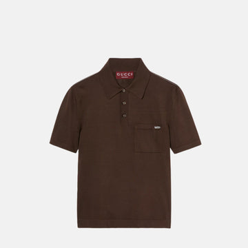 Fine Silk Knit Polo Top With Intarsia