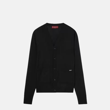 Fine Wool Knit Cardigan With Intarsia