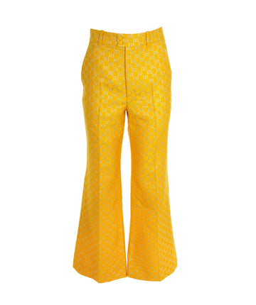 Gucci Yellow Metallic GG Monogram Wool & Silk Trousers Size 38 AGC2209
