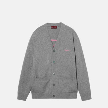 Wool Cashmere Cardigan With Intarsia