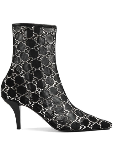 Gg Crystals-embellished Pointed-toe Mesh Ankle Boots