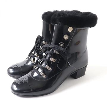 Top Quality Chanel COCO Mark Fur Lace-Up Rain Boots