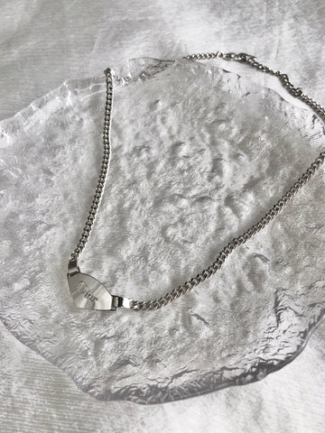 Christian Dior Logo Motif Necklace Silver Vintage wjd284