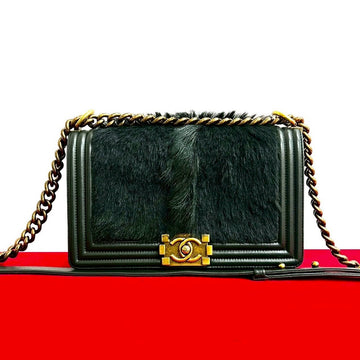 Chanel Boy Chanel Lambskin Rabbit Fur Shoulder Bag