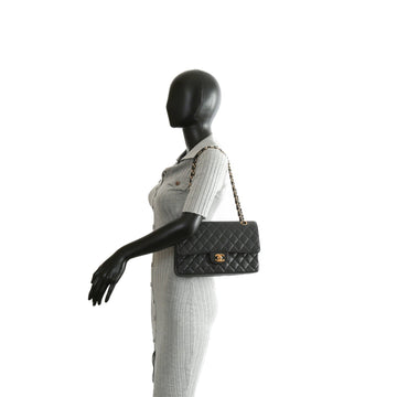 CHANEL Medium Dbl Flap Quilted Black Leather w/Gold
