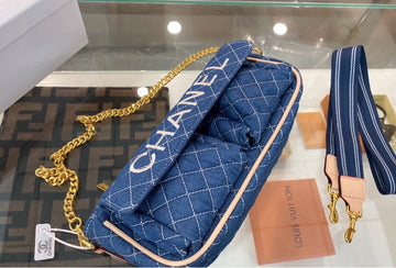 Blue Leather/denim Top Quality Chanel woman handbag