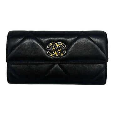 Top Quality Chanel Leather 19 Long Wallet Black Leather