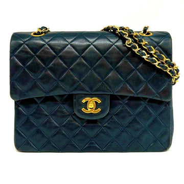 Top Quality Chanel Leather Chain Shoulder Bag Navy Gold Hardware
