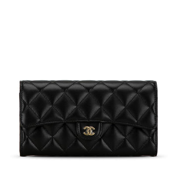 Top Quality Chanel Classic Long Flap Wallet Black Leather AP0241
