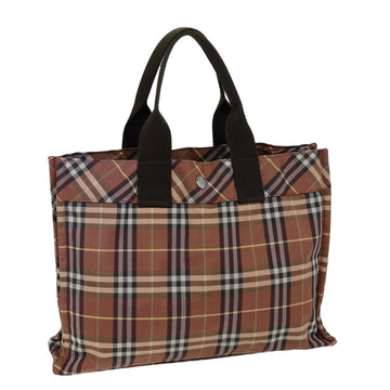 Burberry Nova Check Blue Label Hand Bag Nylon Orange Brown Auth kk222