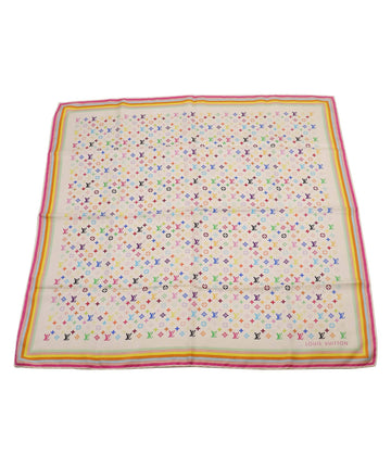LV Multicolor Monogram Silk Scarf White DXBS4318