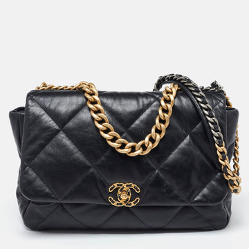 Top Quality Chanel Black Quilted Leather Maxi 19 Shoulder Bag