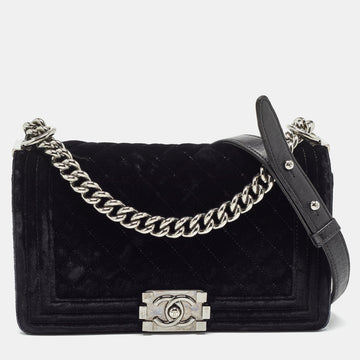 Top Quality Chanel Black Quilted Velvet Medium Boy New Bag