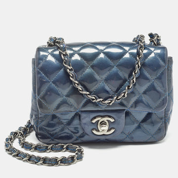 Top Quality Chanel Blue Quilted Patent Leather Mini Classic New Bag