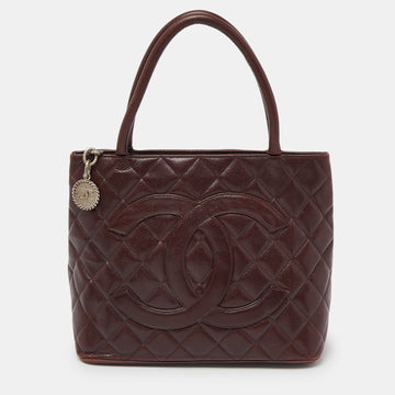 Top Quality Chanel Burgundy Quilted Leather Leather Medallion Tote