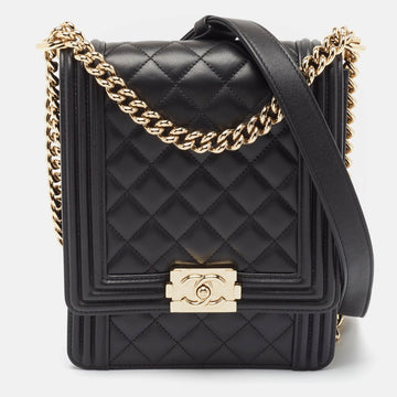 Top Quality Chanel Black Quilted Leather North South Boy Bag