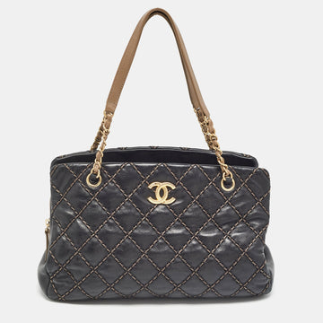Top Quality Chanel Black/Beige Quilted Leather Paris Dallas Chic Stitch Bag
