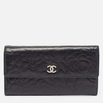 Top Quality Chanel Black Camellia Embossed Leather Large New Wallet