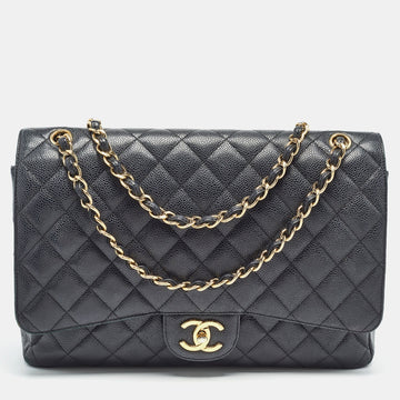 Top Quality Chanel Black Quilted Leather Leather Maxi Classic Double New Bag