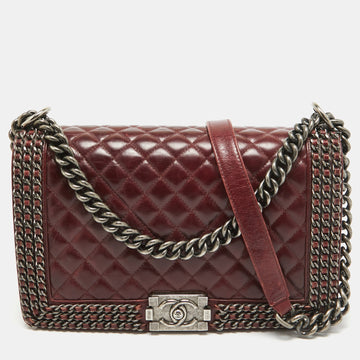Top Quality Chanel Burgundy Leather New Medium Chain Around Boy New Bag