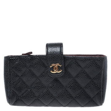 Top Quality Chanel Black Quilted Leather Leather CC Phone Pouch
