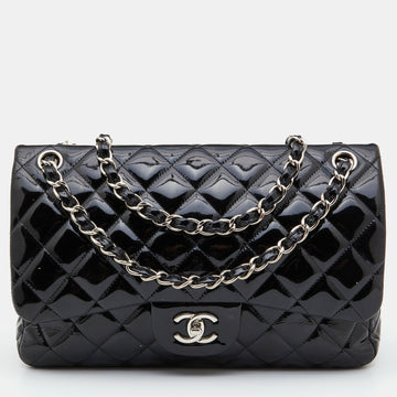 Top Quality Chanel Black Quilted Patent Leather Jumbo Classic Double New Bag