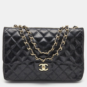 Top Quality Chanel Black Quilted Glitter Patent Leather Jumbo Classic Single New Bag
