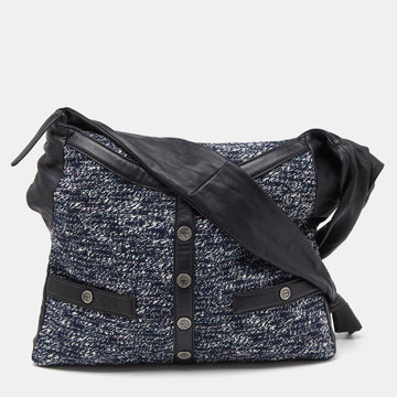 Top Quality Chanel Blue/Black Tweed and Leather Large Girl  Bag