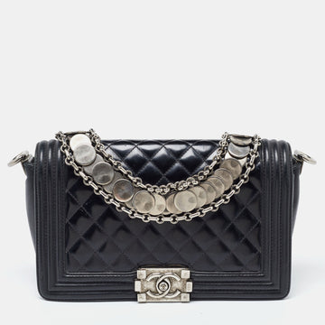 Top Quality Chanel Black Quilted Patent Leather Medium Boy Bag