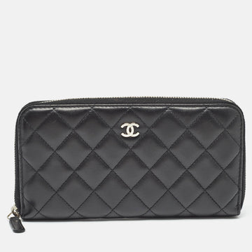Top Quality Chanel Black Quilted Leather Classic Zip Around Wallet