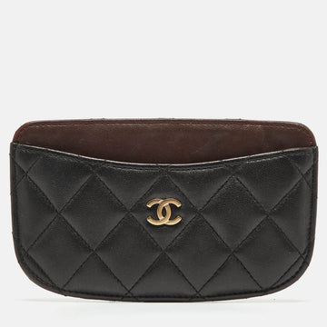 Top Quality Chanel Black/Burgundy Quilted Leather CC Curved Card Holder
