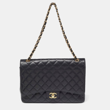 Top Quality Chanel Black Quilted Leather Leather Maxi Classic Double New Bag