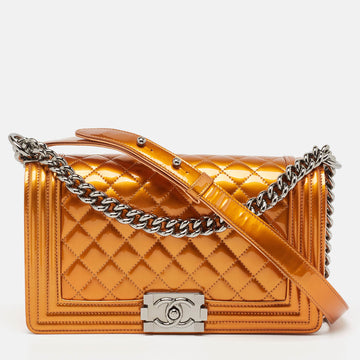Top Quality Chanel Bronze Quilted Patent Leather Medium Boy New Bag