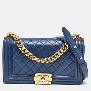 Top Quality Chanel Blue Quilted Leather Medium Boy New Bag