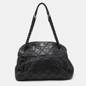 Top Quality Chanel Black Quilted Shimmer Leather Medium Just Mademoiselle Bowler Bag