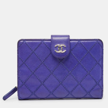 Top Quality Chanel Blue Wild Stitch Quilted Leather CC French Wallet