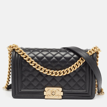 Top Quality Chanel Black Quilted Leather Medium Boy New Bag
