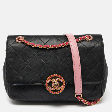 Top Quality Chanel Black/Pink Quilted Leather CC Chain Logo Shoulder Bag