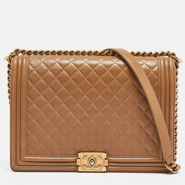 Top Quality Chanel Brown Quilted Leather Large Boy New Bag